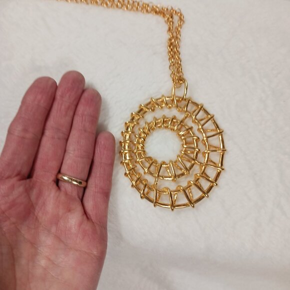 Karine Sultan 32 Inch Gold Necklace with 3 1/4" X 3 " Abstract Gold Pendent - Picture 7 of 10